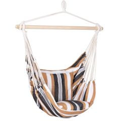 Viseči stol HM048 z lesenim okvirjem in barvitimi blazinami – primeren za notranjo in zunanjo uporabo