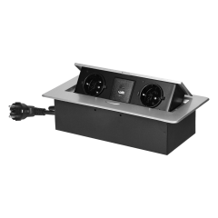 Vgradna (potopna) vtičnica / 2 EU vtičnici + 2x USB napajanje / 230V / SREBRNO ohišje